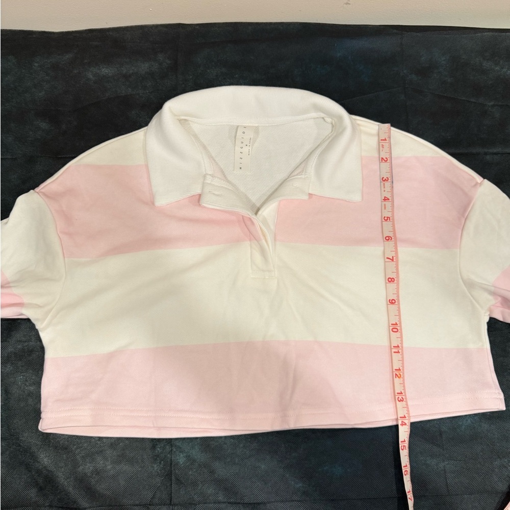 🔥NWOT Missguided  Women’s Cropped  Rugby Polo Pink & White Stripes Size M 🔥 - Picture 6 of 7